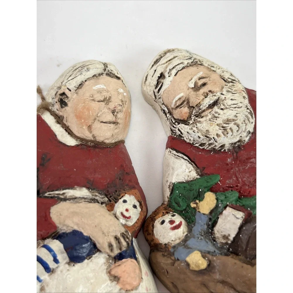 Vintage Santa Mrs. Clause Ceramic Rustic Folk‎ Old Fashioned Christmas Figurines